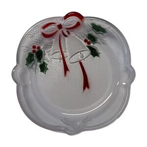 Mikasa Celebrations Holiday Bells Sweet Dish 7” Crystal Frosted Christmas Dish
